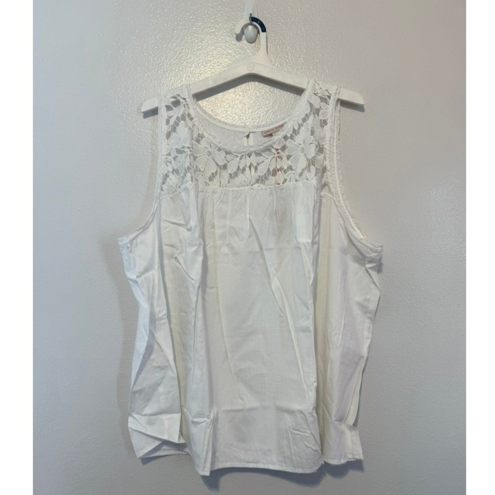 Knox Rose Womens Boho 3X White Crochet Lace Sleeveless Blouse Top NWT